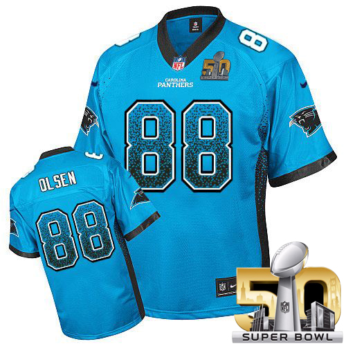 Nike Panthers #88 Greg Olsen Blue Alternate Super Bowl 50 Men's Stitched NFL Elite Drift Fashion Jersey